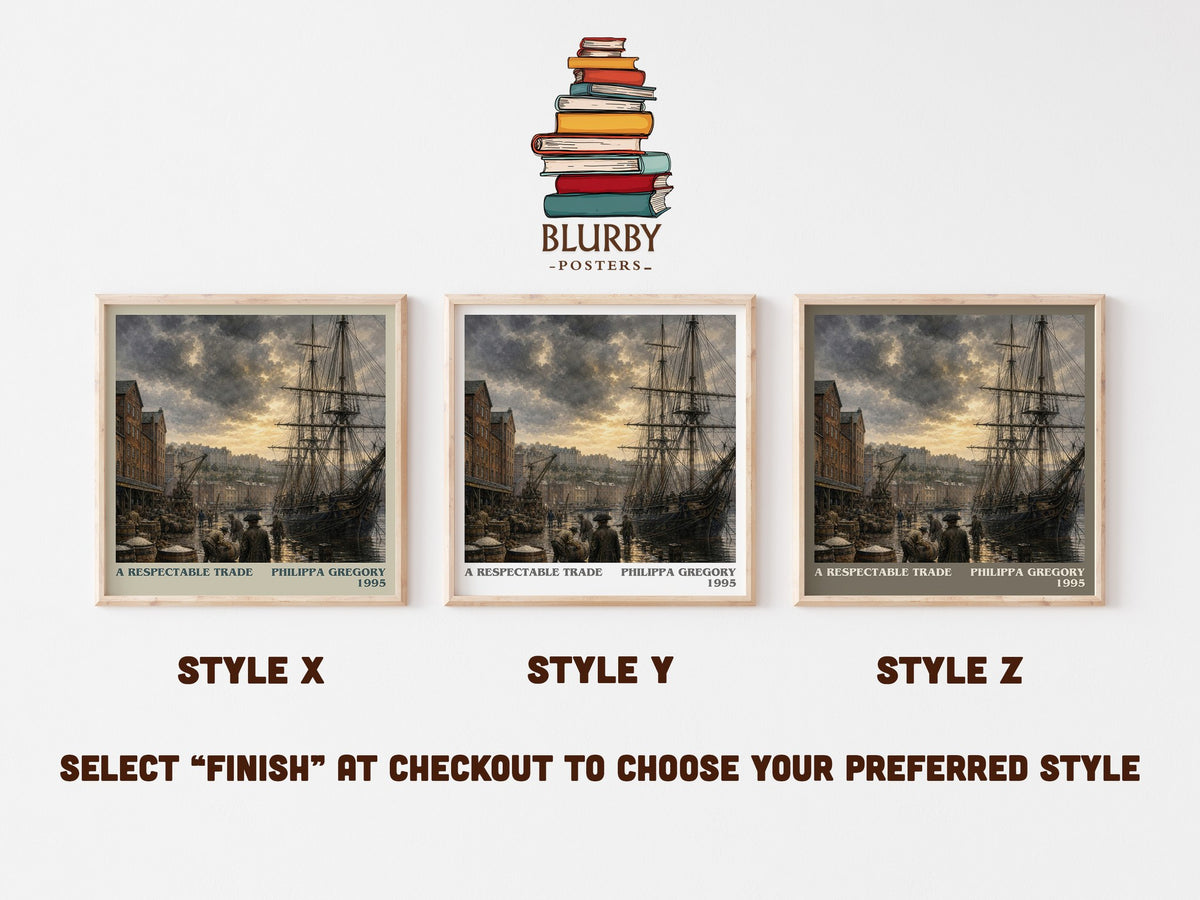 A Respectable Trade literary print in frame leaning in hallway – historical fiction wall art (mockup)