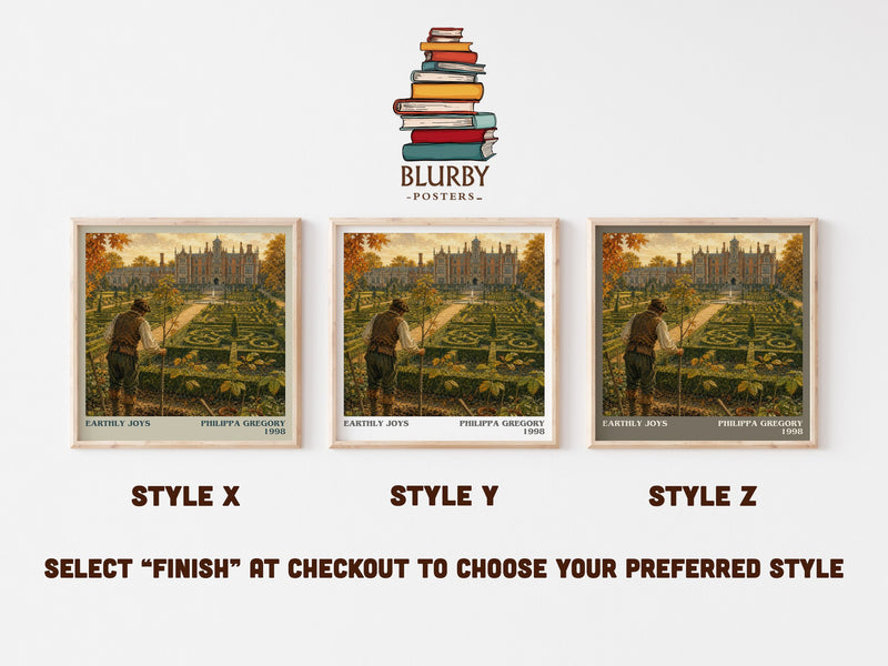 Earthly Joys literary print in frame leaning in hallway – historical fiction wall art