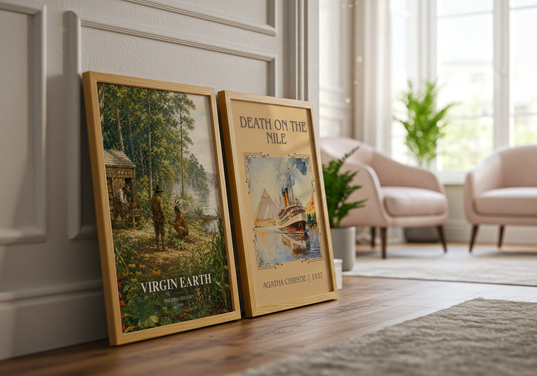 Virgin Earth watercolour print framed by window – literary home decor