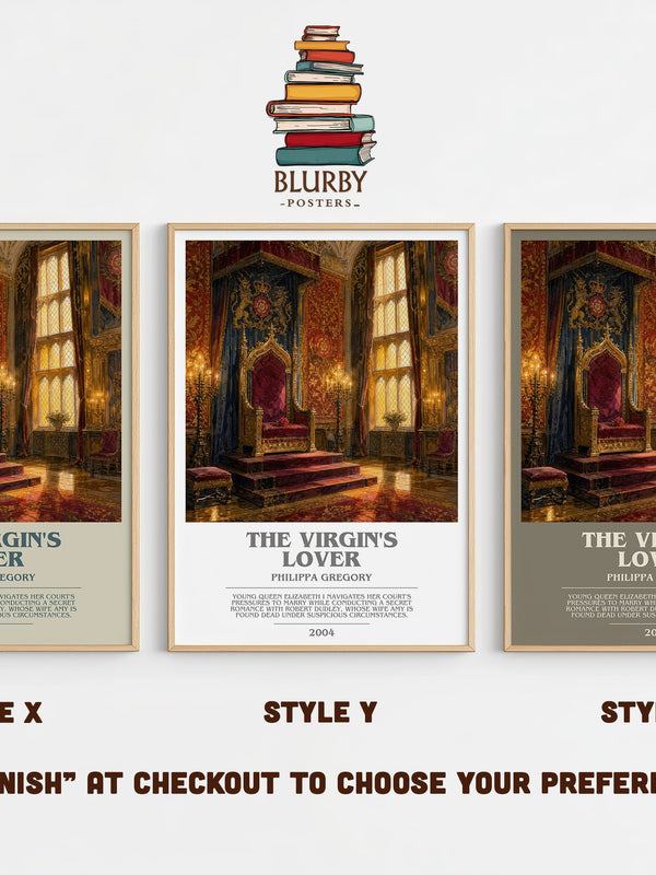 The Virgin's Lover bookish print in frame leaning in hallway – historical fiction wall art