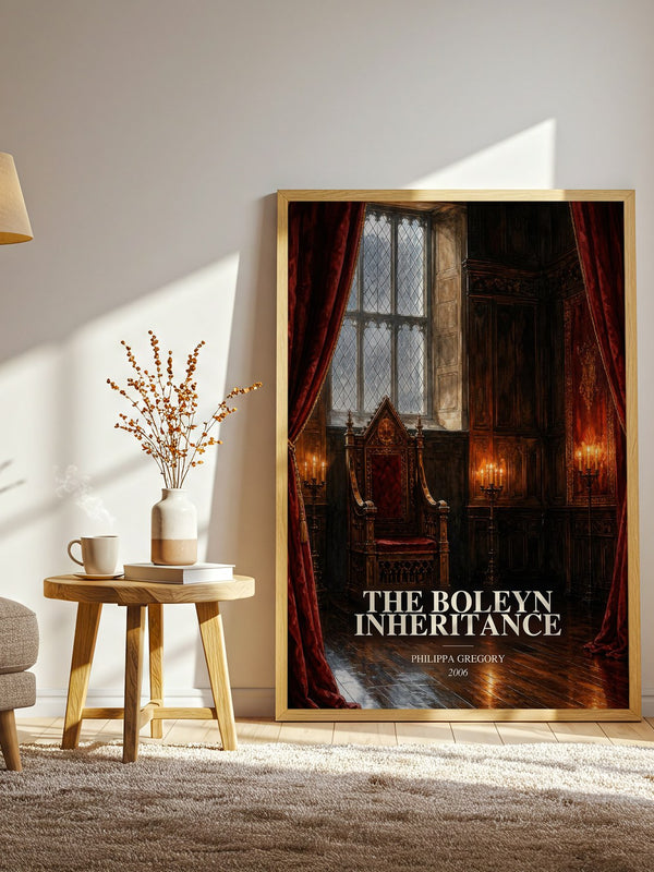 The Boleyn Inheritance watercolour print in frame leaning in hallway – historical fiction wall art
