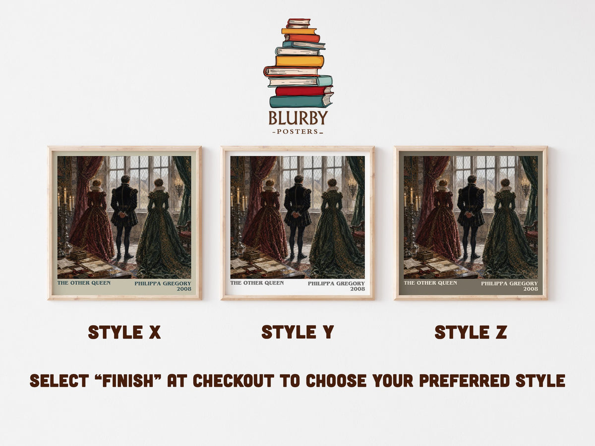 The Other Queen literary print in frame leaning in hallway – historical fiction wall art (mockup)