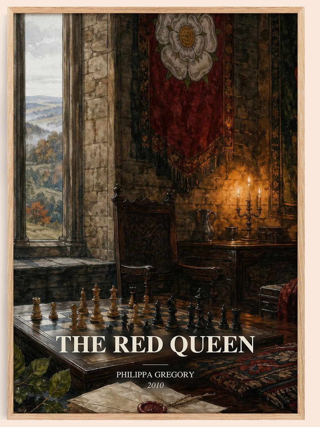 The Red Queen watercolour book poster by Philippa Gregory – framed literary art print