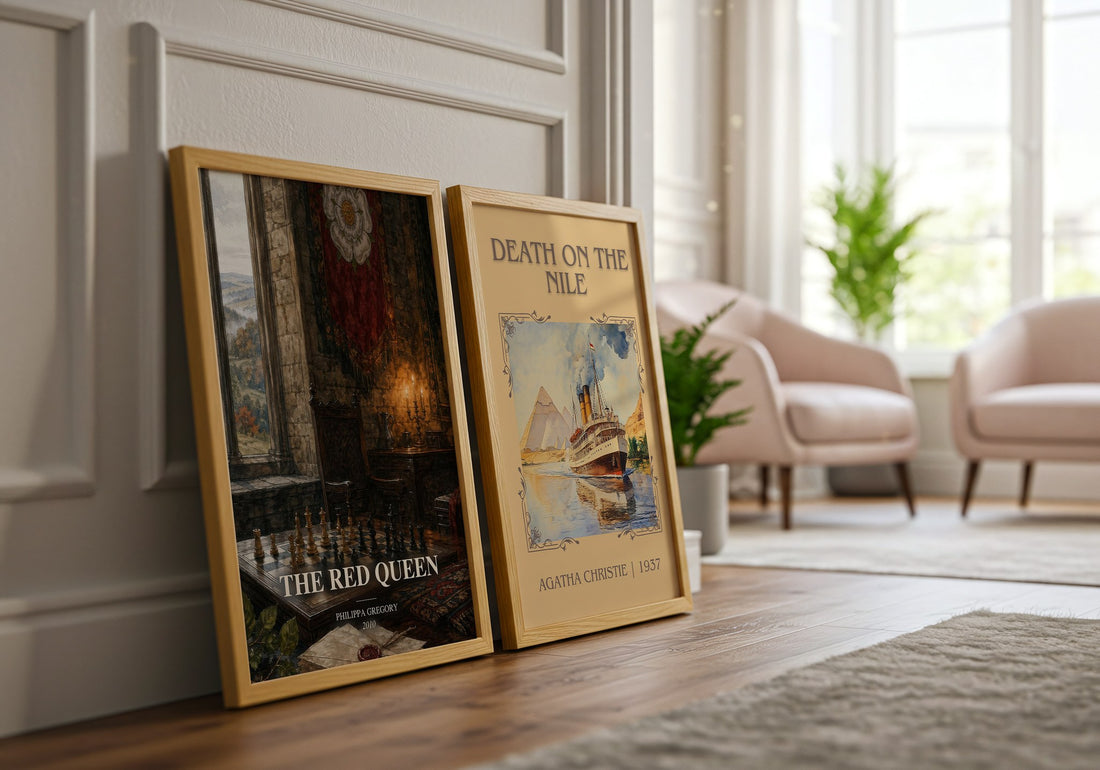 The Red Queen watercolour print framed by window – literary home decor