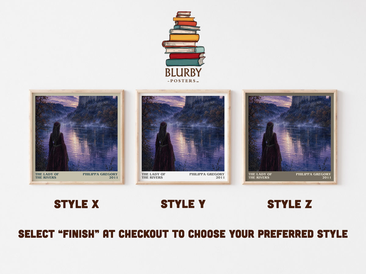 The Lady of the Rivers literary print in frame leaning in hallway – historical fiction wall art (mockup)