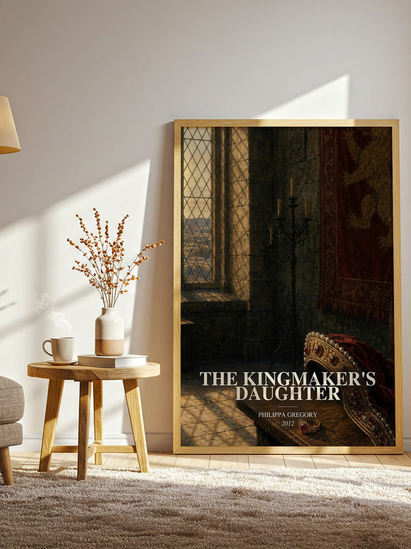 The Kingmaker's Daughter watercolour print in frame leaning in hallway – historical fiction wall art