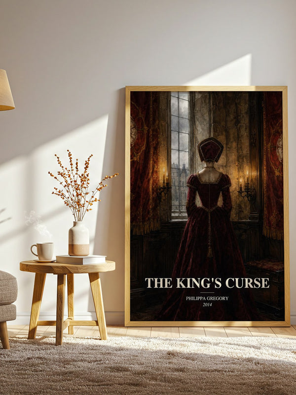 The King's Curse watercolour print in frame leaning in hallway – historical fiction wall art