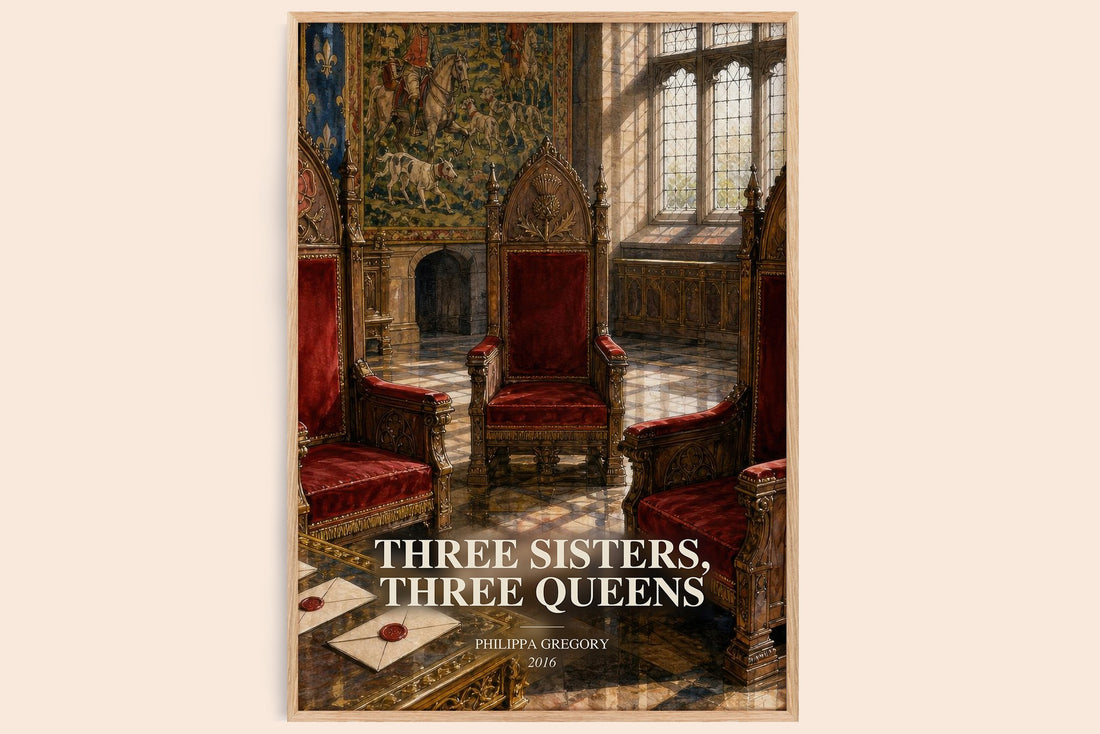 Three Sisters, Three Queens watercolour book poster by Philippa Gregory – framed literary art print
