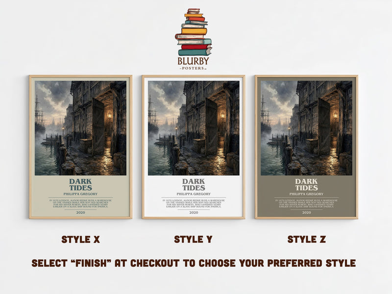 Dark Tides bookish print in frame leaning in hallway – historical fiction wall art