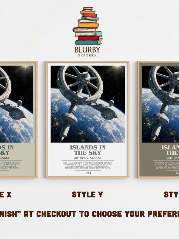 Islands in the Sky bookish print in frame leaning in hallway – sci fi wall art