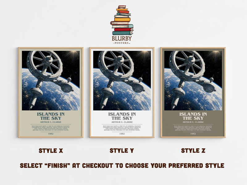 Islands in the Sky bookish print in frame leaning in hallway – sci fi wall art