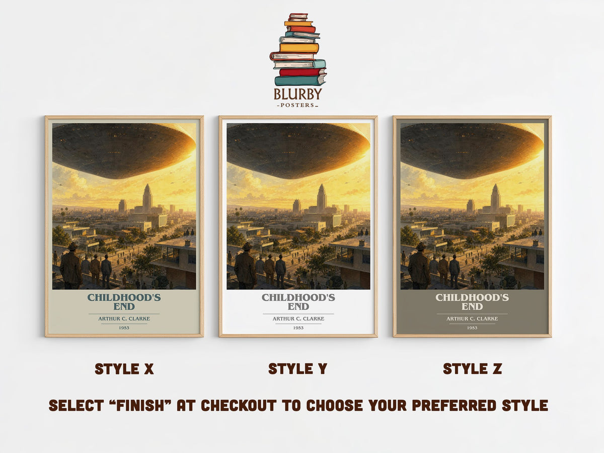 Childhood's End book cover print in frame leaning in hallway – sci fi wall art (mockup)