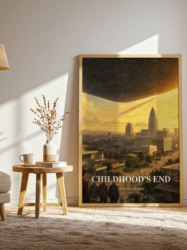 Childhood's End watercolour print in frame leaning in hallway – sci fi wall art