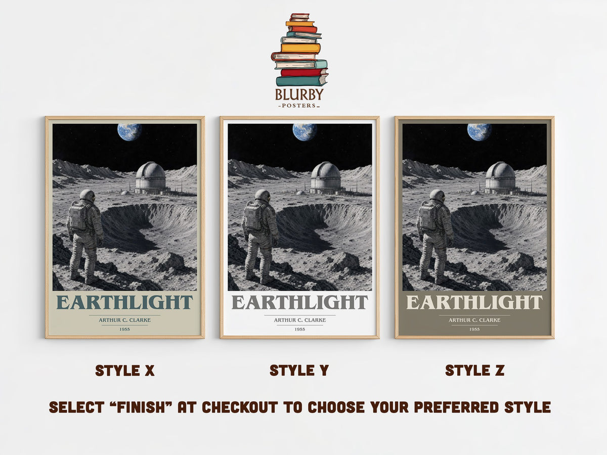 Earthlight book cover print in frame leaning in hallway – sci fi wall art (mockup)