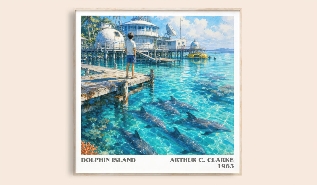 Dolphin Island literary book poster by Arthur C. Clarke – framed literary art print