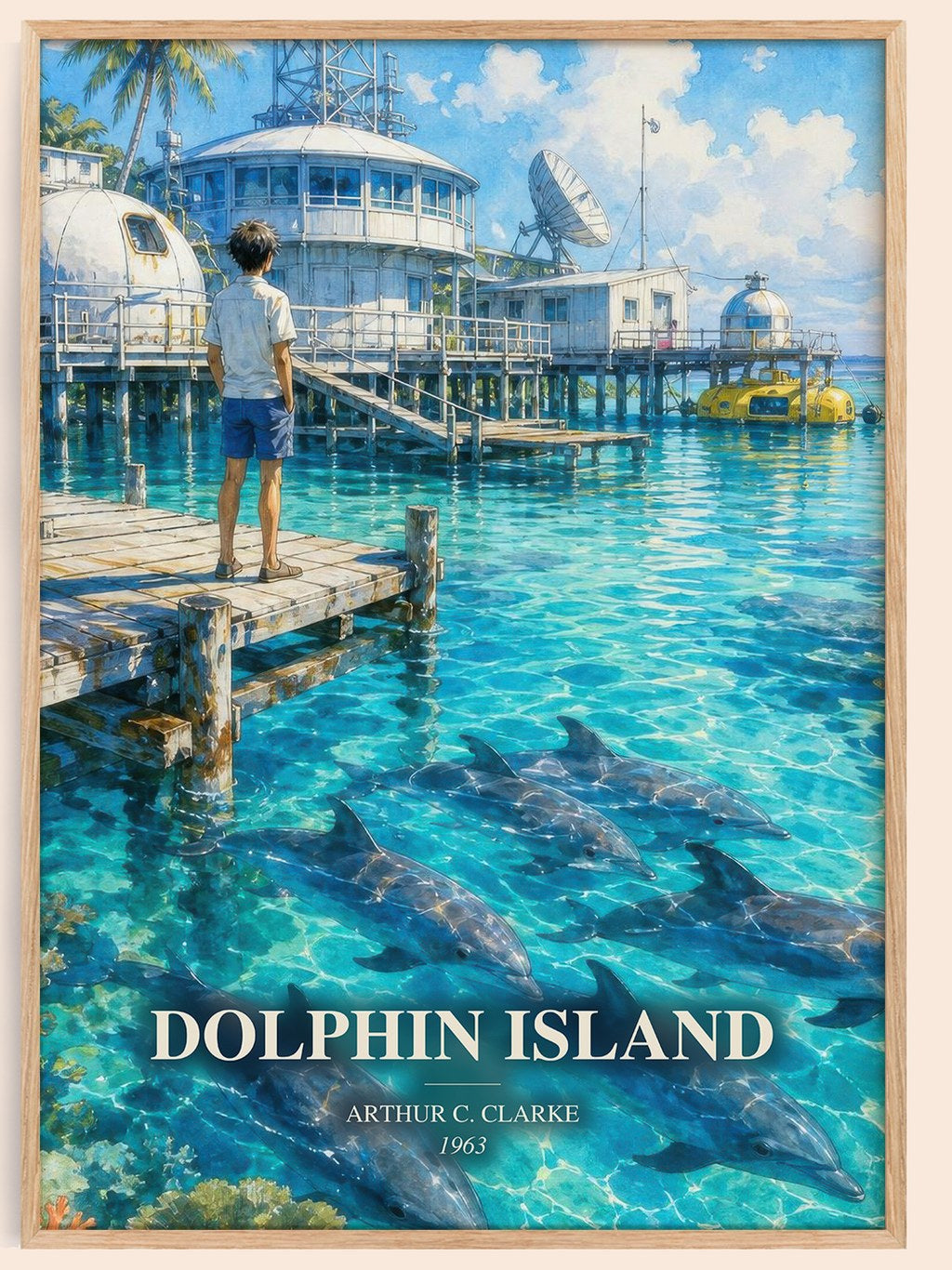 Dolphin Island watercolour book poster by Arthur C. Clarke – framed literary art print