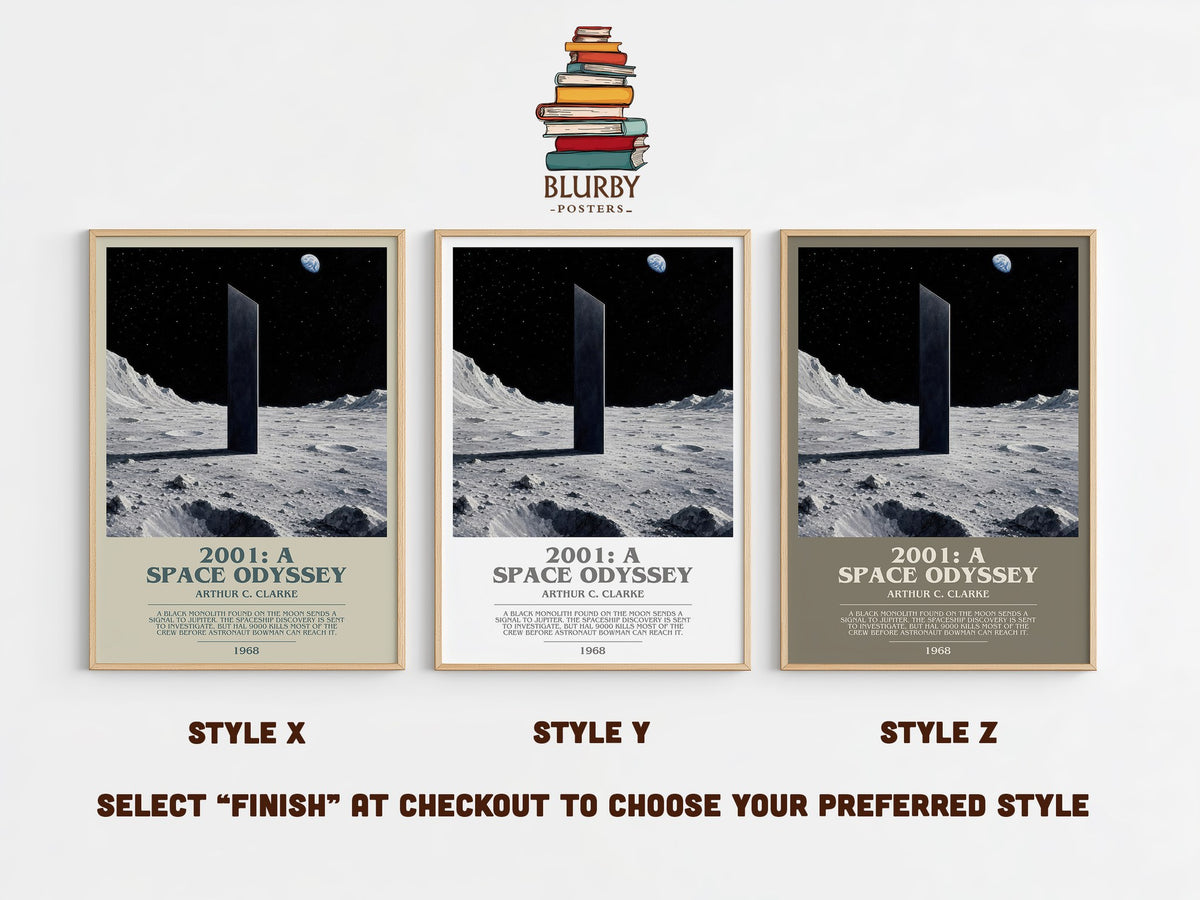 2001: A Space Odyssey bookish print in frame leaning in hallway – sci fi wall art (mockup)