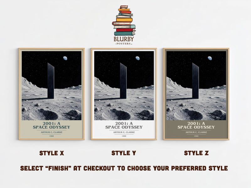 2001: A Space Odyssey book cover print in frame leaning in hallway – sci fi wall art