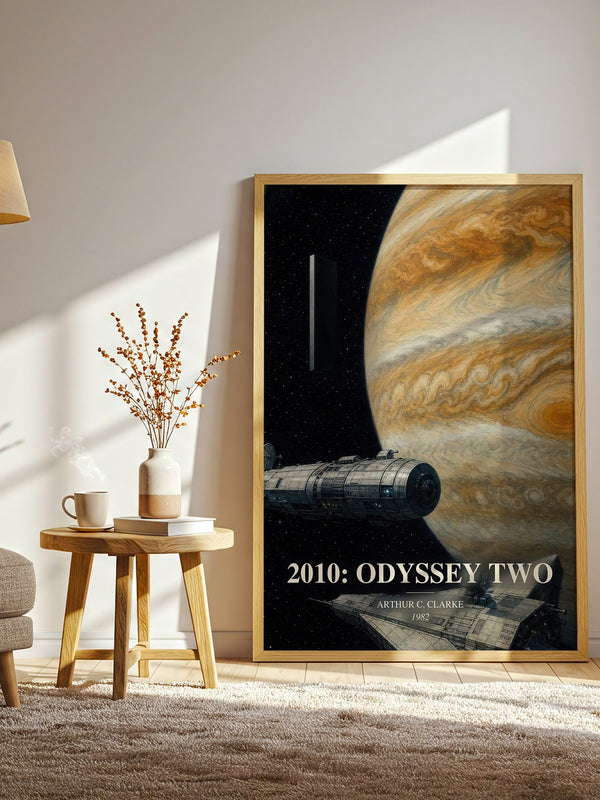 2010: Odyssey Two watercolour print in frame leaning in hallway – sci fi wall art
