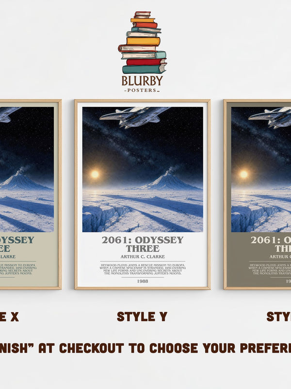 2061: Odyssey Three bookish print in frame leaning in hallway – sci fi wall art