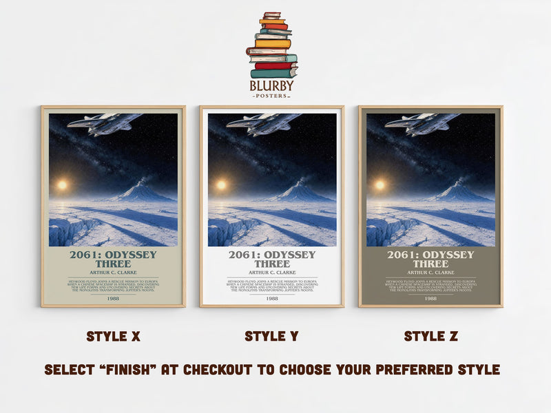 2061: Odyssey Three bookish print in frame leaning in hallway – sci fi wall art