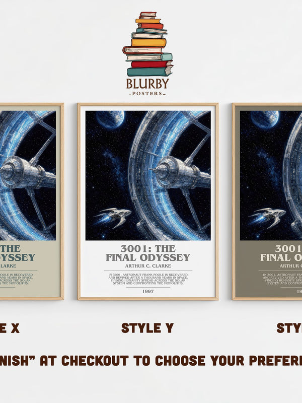 3001: The Final Odyssey bookish print in frame leaning in hallway – sci fi wall art