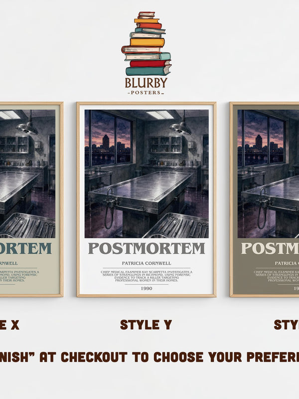Postmortem bookish print in frame leaning in hallway – crime wall art