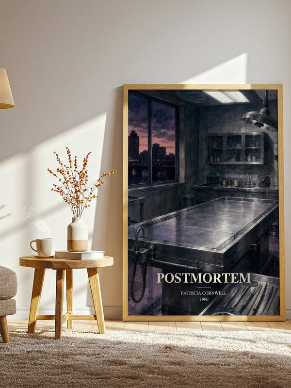 Postmortem watercolour print in frame leaning in hallway – crime wall art