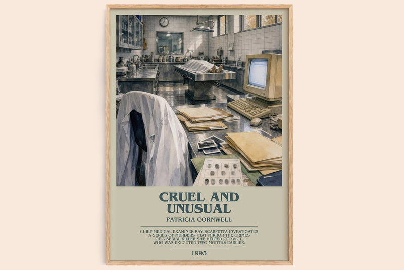 Cruel and Unusual bookish book poster by Patricia Cornwell – framed literary art print