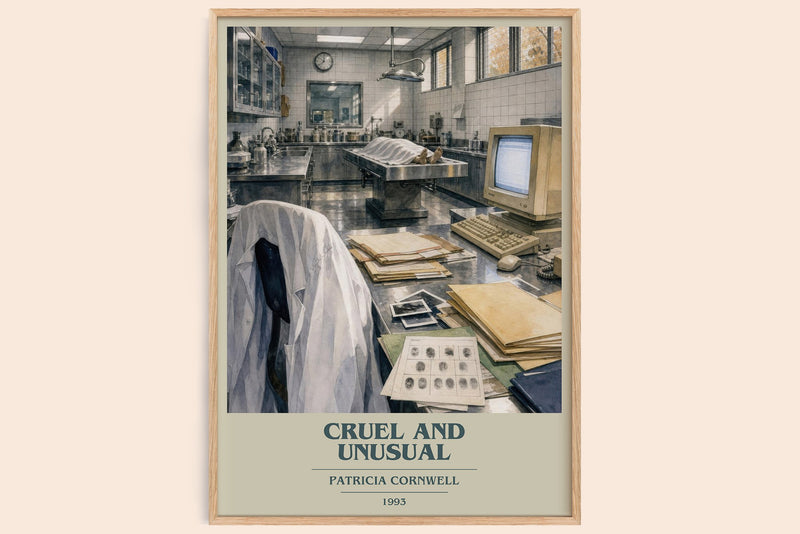 Cruel and Unusual book cover book poster by Patricia Cornwell – framed literary art print