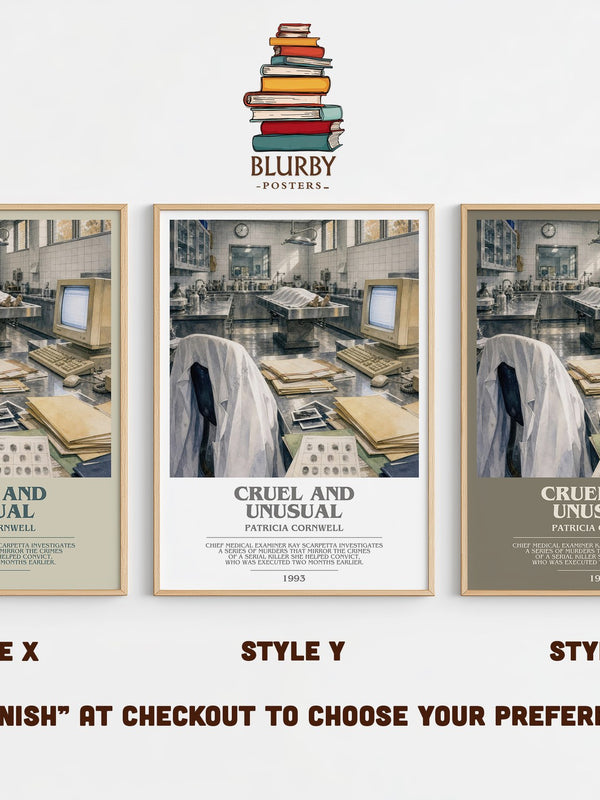 Cruel and Unusual bookish print in frame leaning in hallway – crime wall art