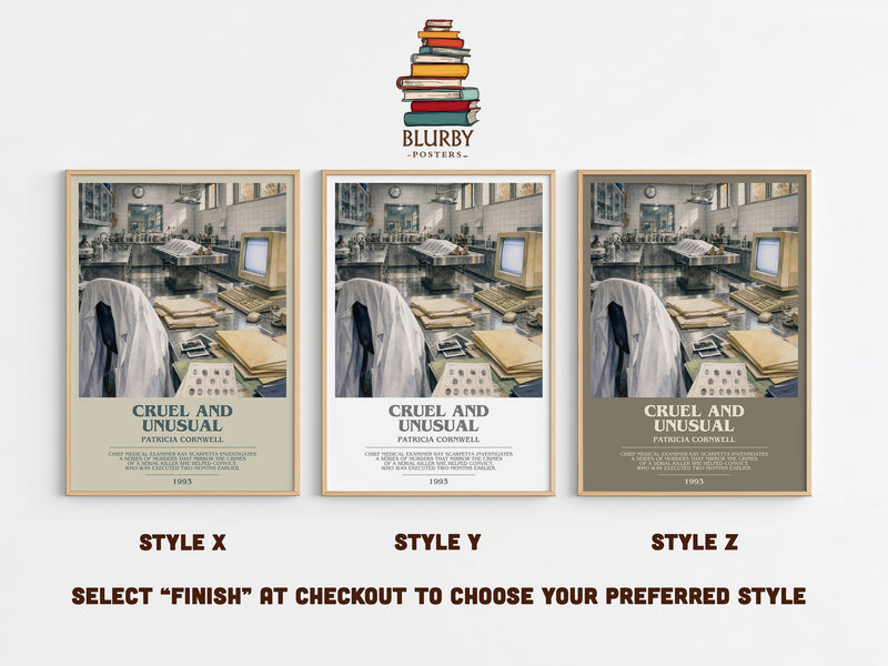 Cruel and Unusual bookish print in frame leaning in hallway – crime wall art