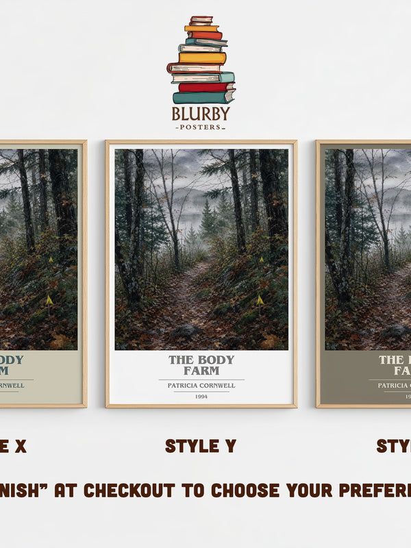 The Body Farm book cover print in frame leaning in hallway – crime wall art