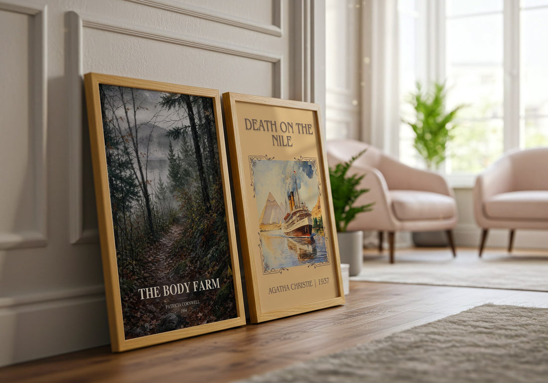 The Body Farm watercolour print framed by window – literary home decor