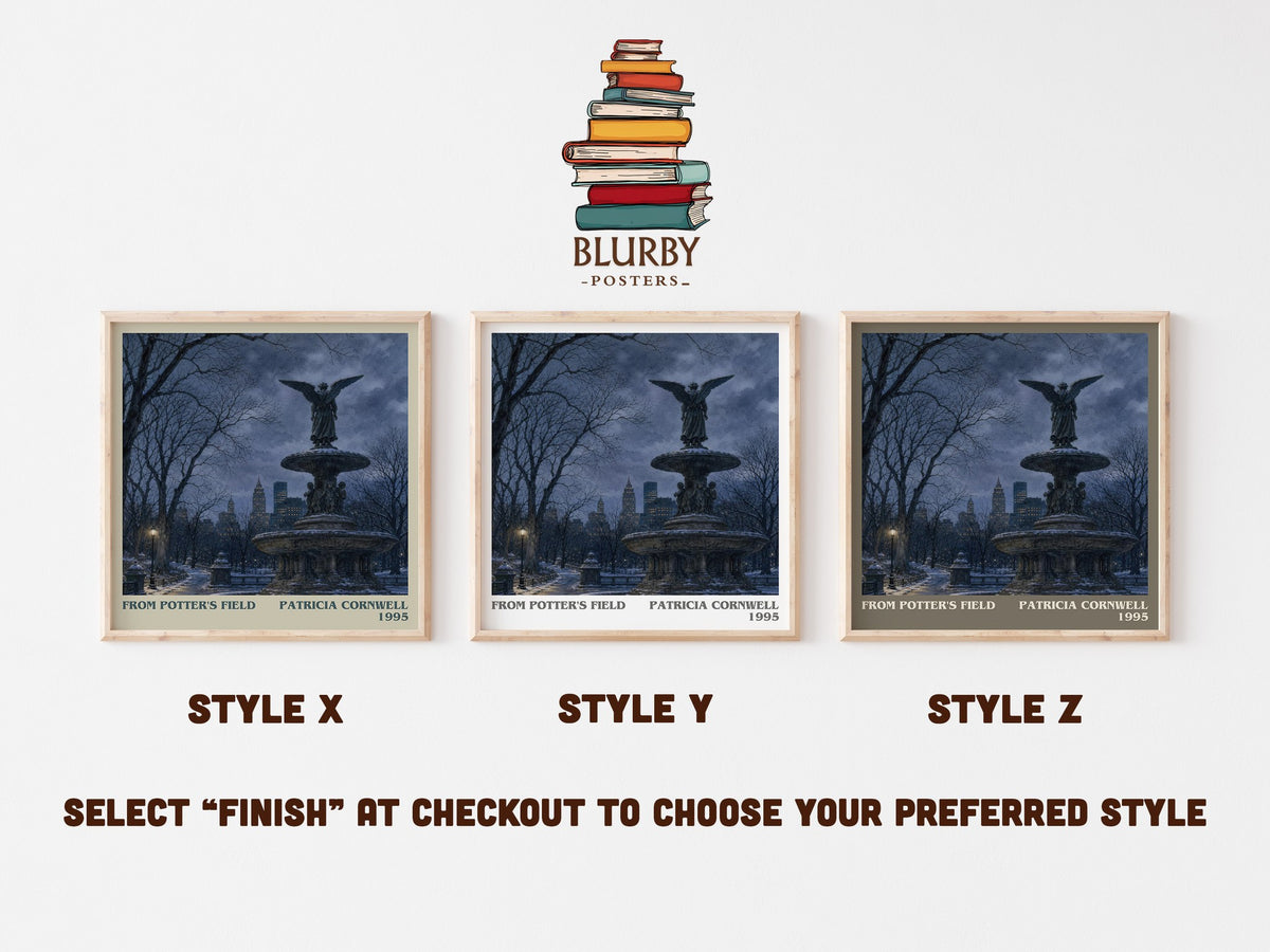 From Potter's Field literary print in frame leaning in hallway – crime wall art (mockup)