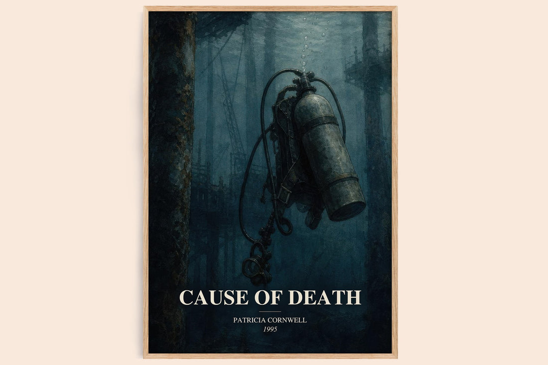 Cause of Death watercolour book poster by Patricia Cornwell – framed literary art print