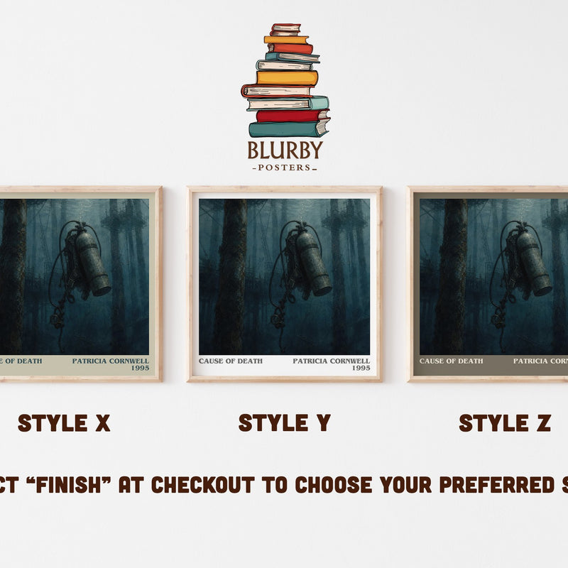 Cause of Death literary print in frame leaning in hallway – crime wall art
