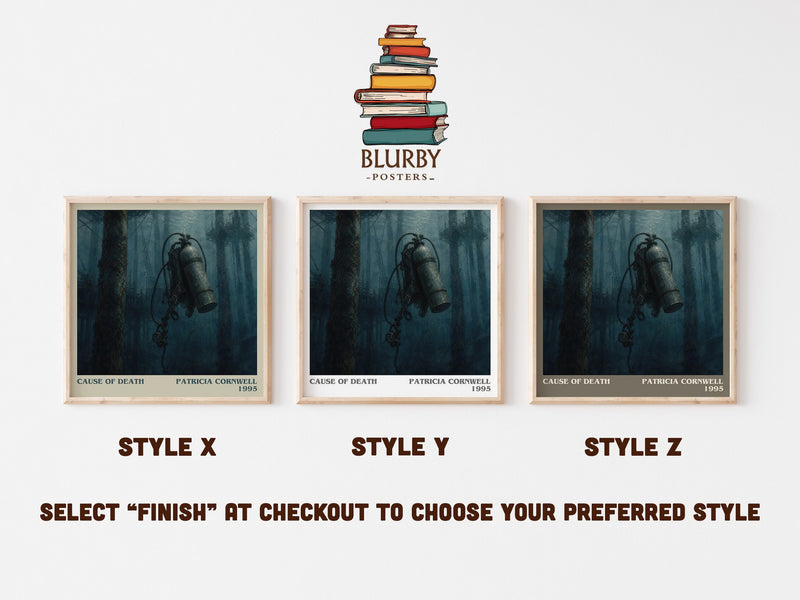 Cause of Death literary print in frame leaning in hallway – crime wall art