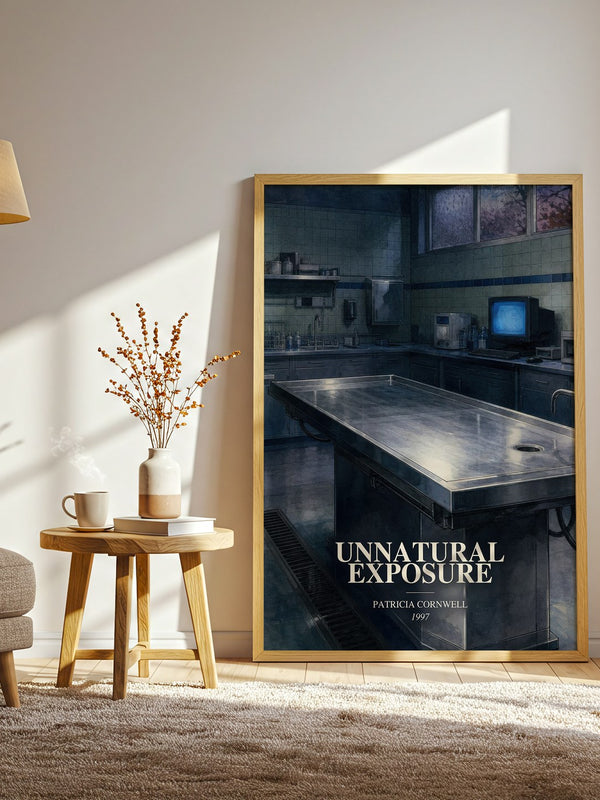 Unnatural Exposure watercolour print in frame leaning in hallway – crime wall art