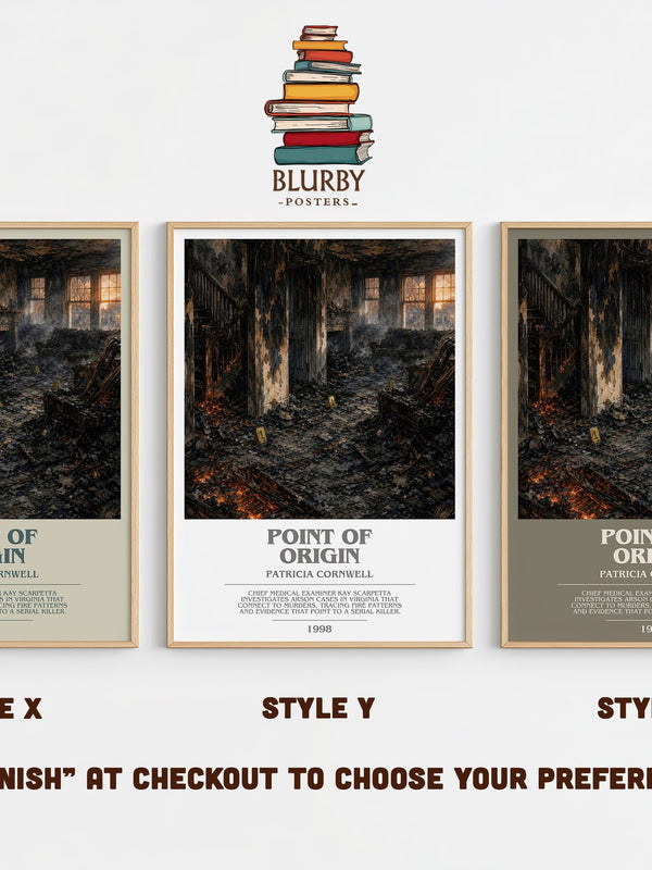 Point of Origin bookish print in frame leaning in hallway – crime wall art