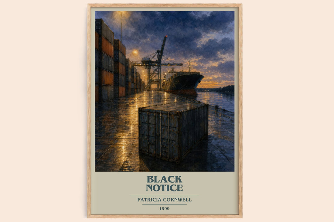 Black Notice book cover book poster by Patricia Cornwell – framed literary art print