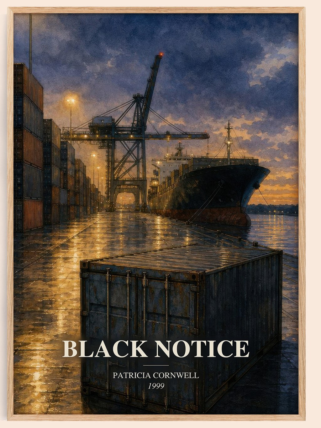 Black Notice watercolour book poster by Patricia Cornwell – framed literary art print