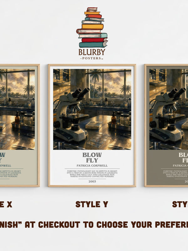 Blow Fly bookish print in frame leaning in hallway – crime wall art