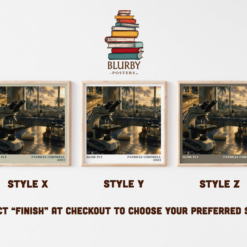 Blow Fly literary print in frame leaning in hallway – crime wall art