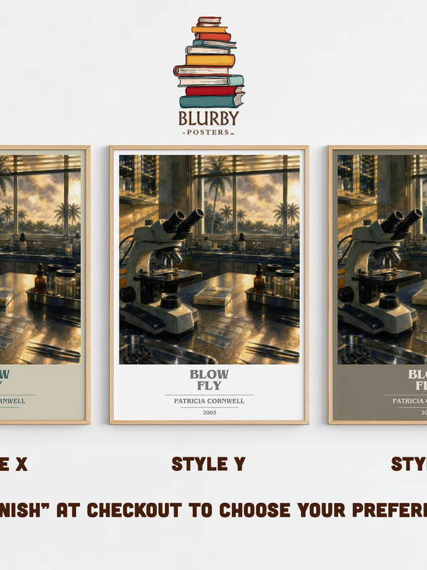 Blow Fly book cover print in frame leaning in hallway – crime wall art