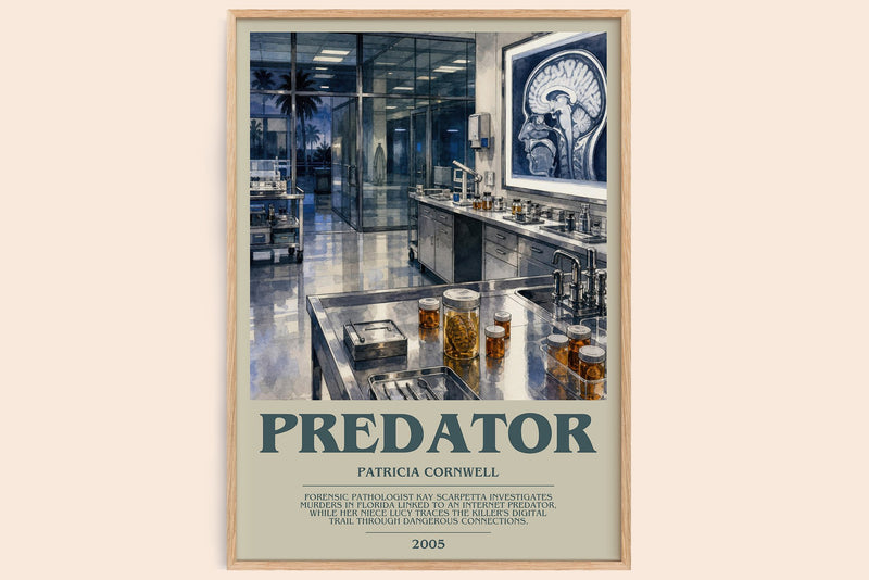 Predator bookish book poster by Patricia Cornwell – framed literary art print