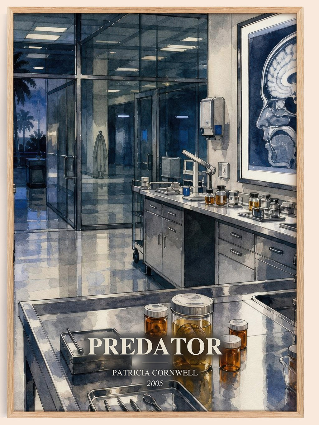 Predator watercolour book poster by Patricia Cornwell – framed literary art print