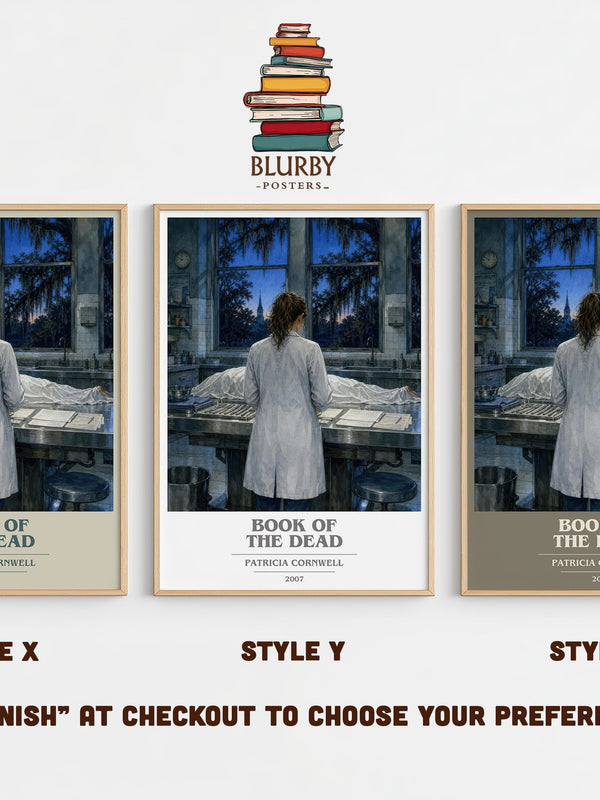 Book of the Dead book cover print in frame leaning in hallway – crime wall art