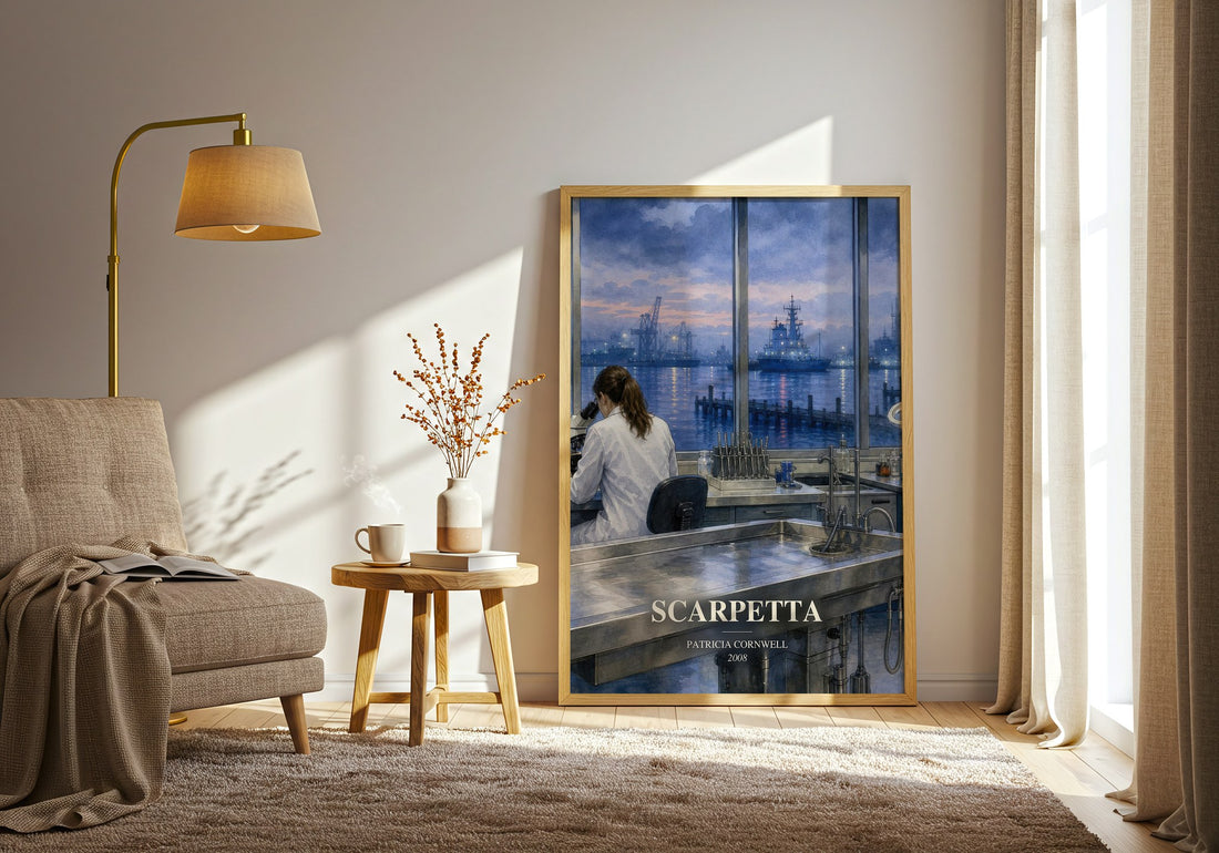 Scarpetta watercolour print in frame leaning in hallway – crime wall art