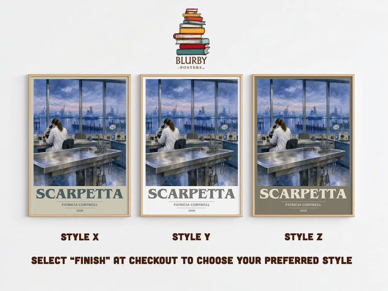 Scarpetta book cover print in frame leaning in hallway – crime wall art